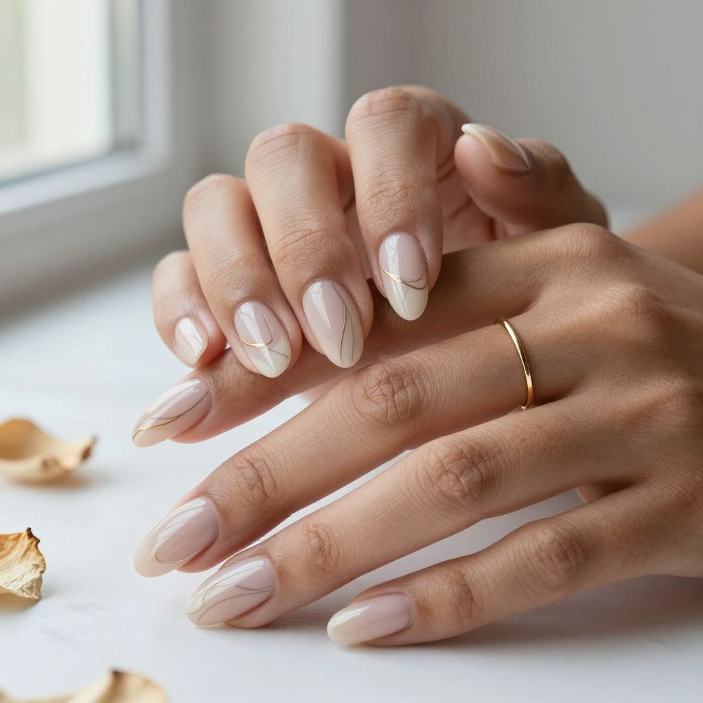 Neutral Swirl Almond Nails