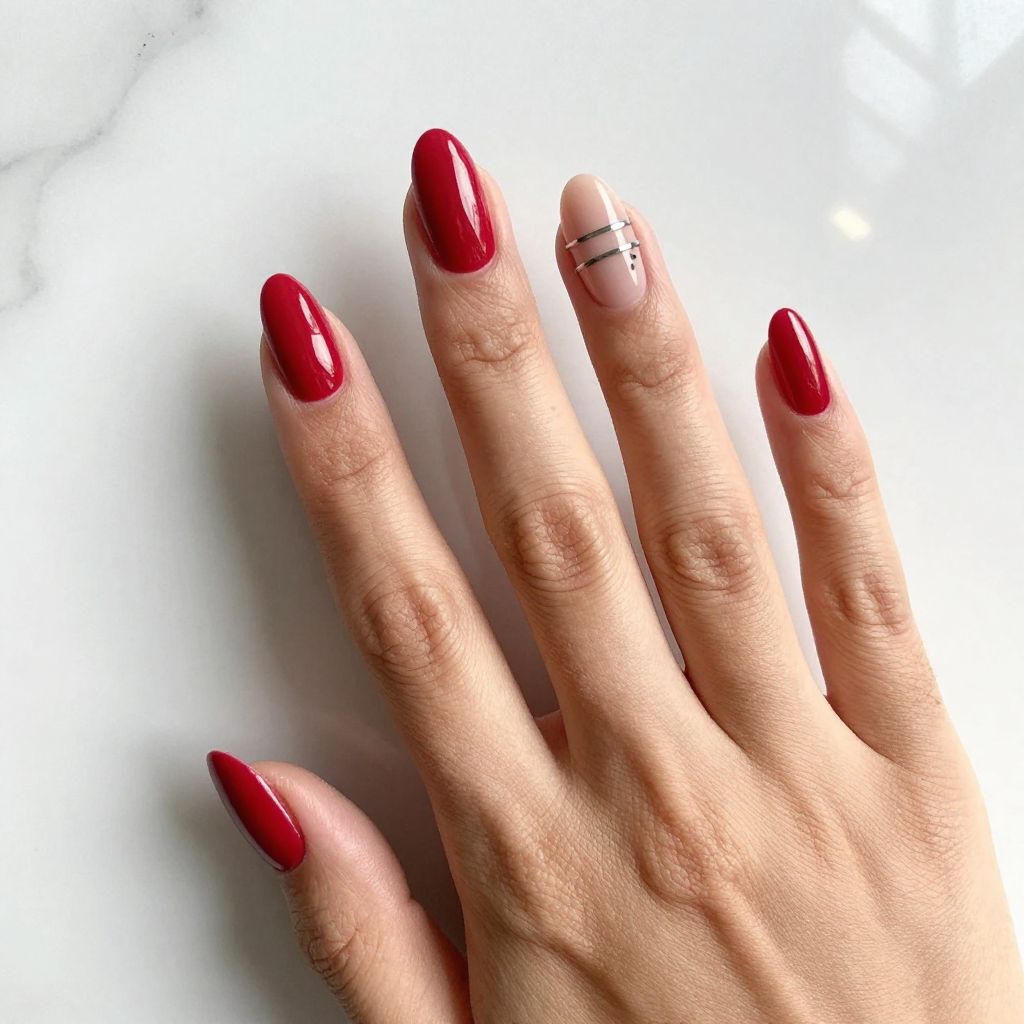 Cherry Red Almond Nails
