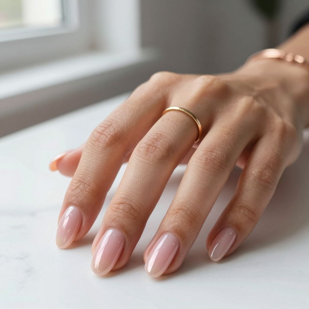 Natural Pink Chrome Nails