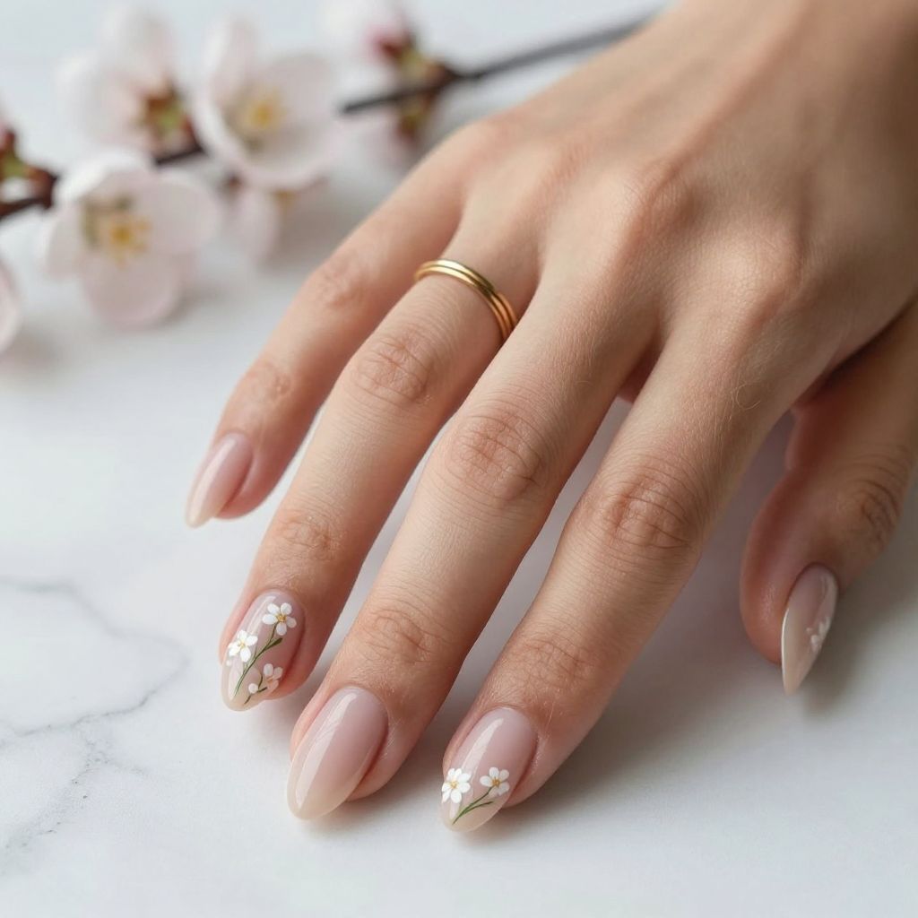 Nude Nails With Delicate Florals
