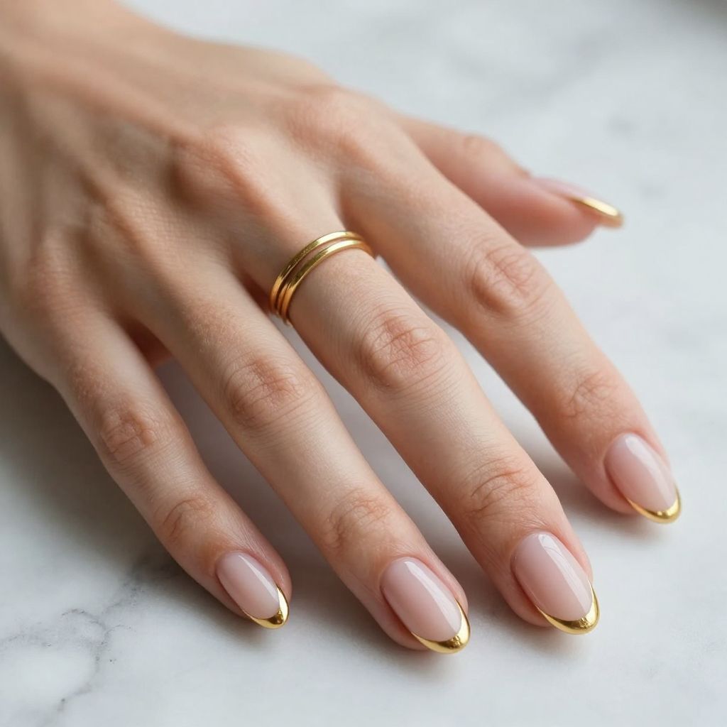 Nude French With Gold Lines