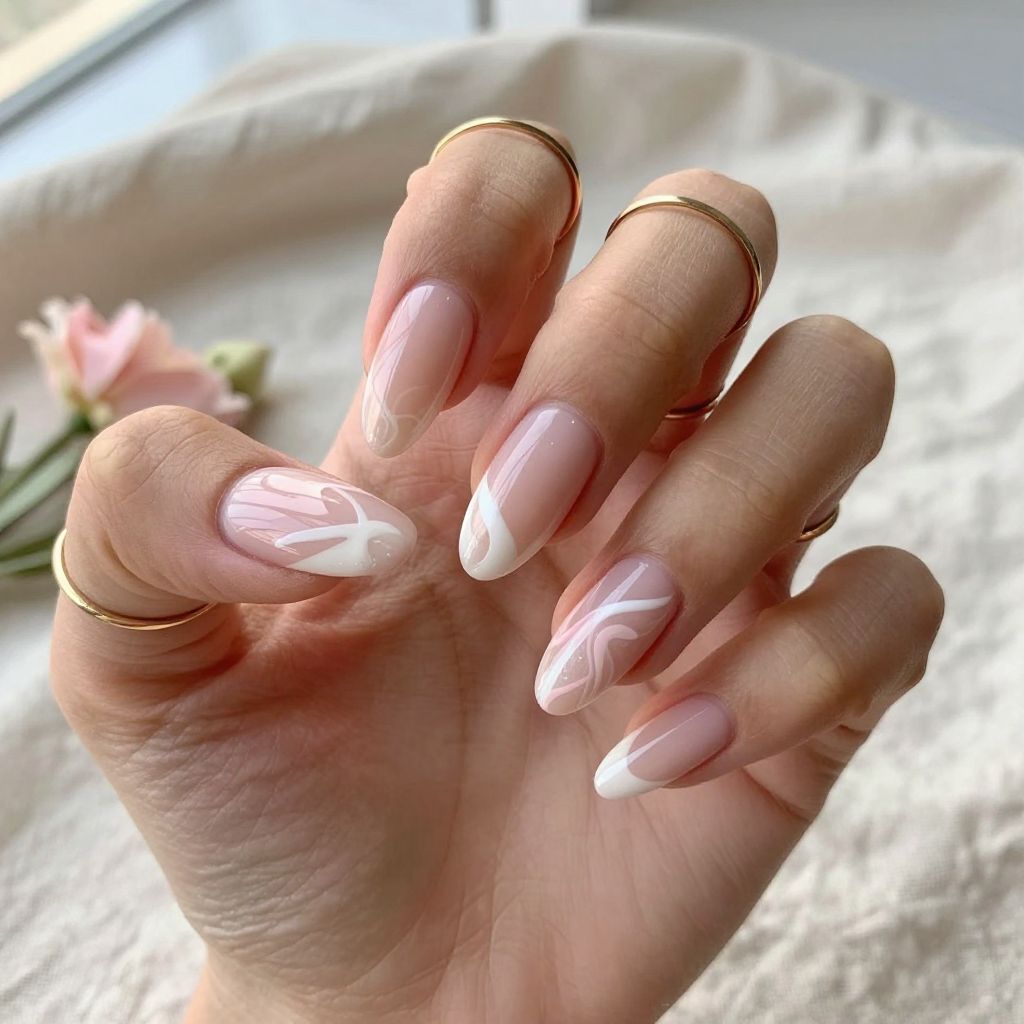 Pink and White Swirl Nails