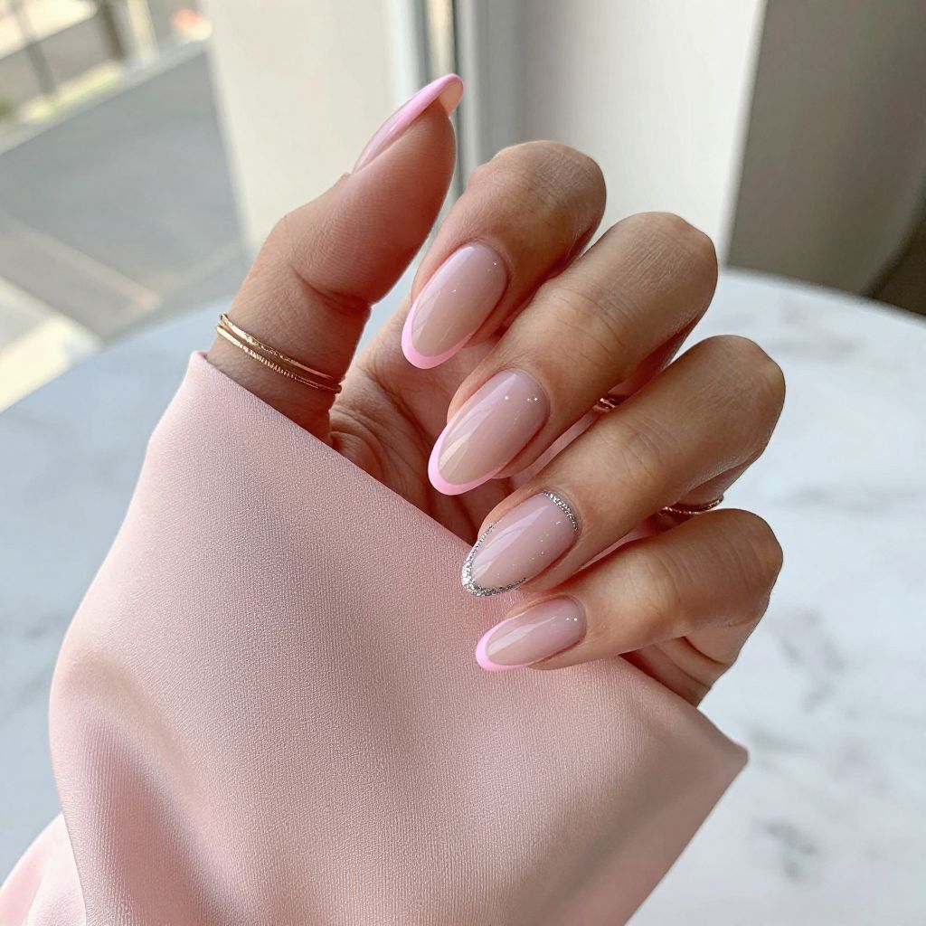Baby Pink and Nude Outline Nails