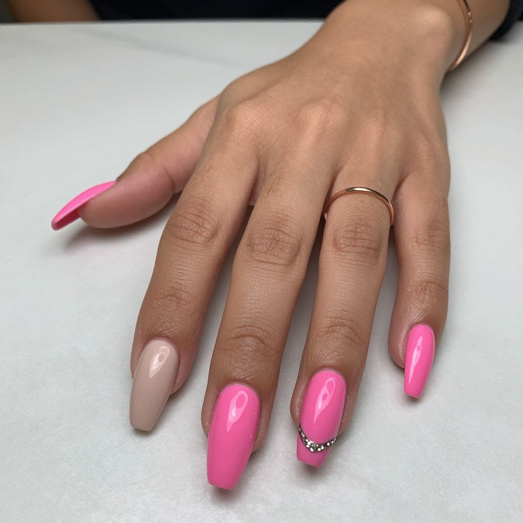 Hot Pink Coffin Statement Nails