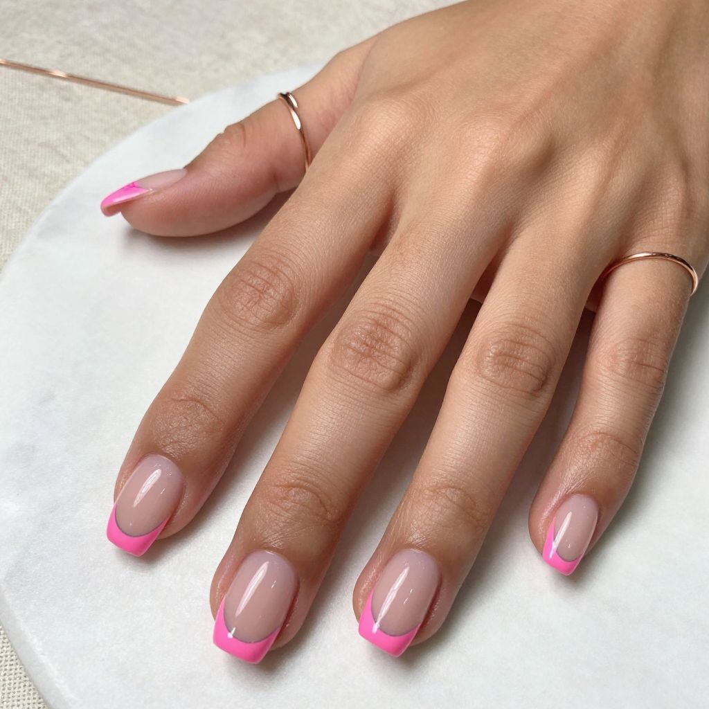 Pink French Tips on Nude Acrylics