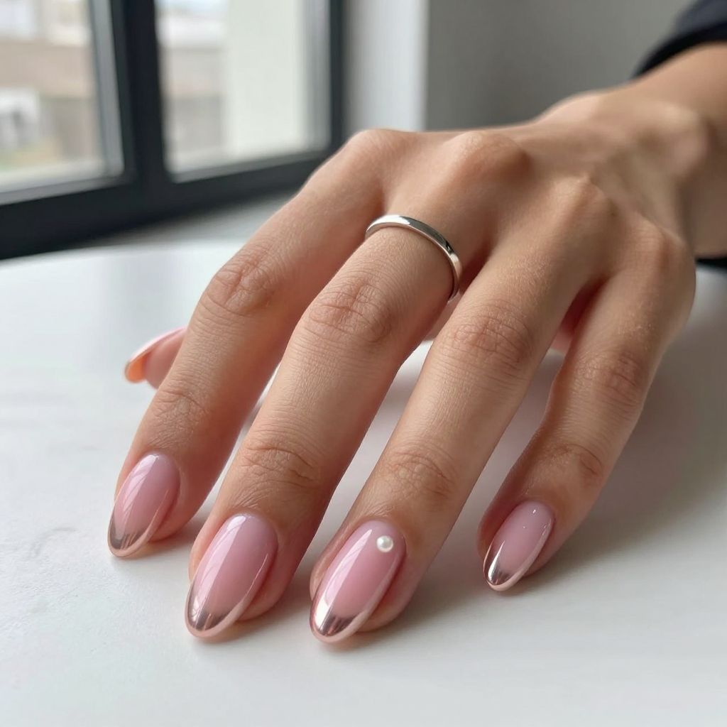 Pink Chrome Almond Nails