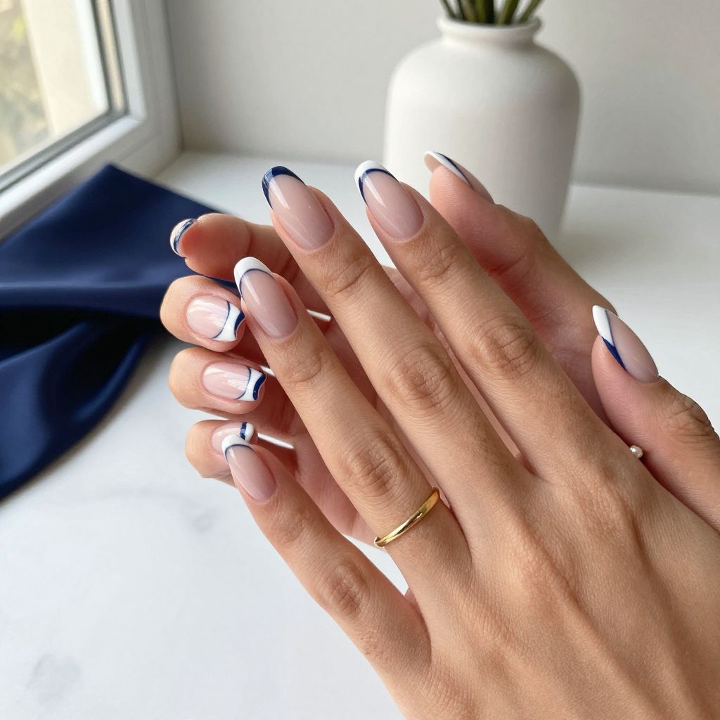White Tips with Navy Outline