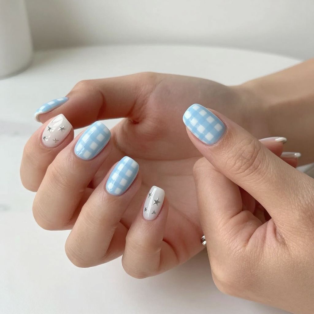 Baby Blue and White Checkerboard