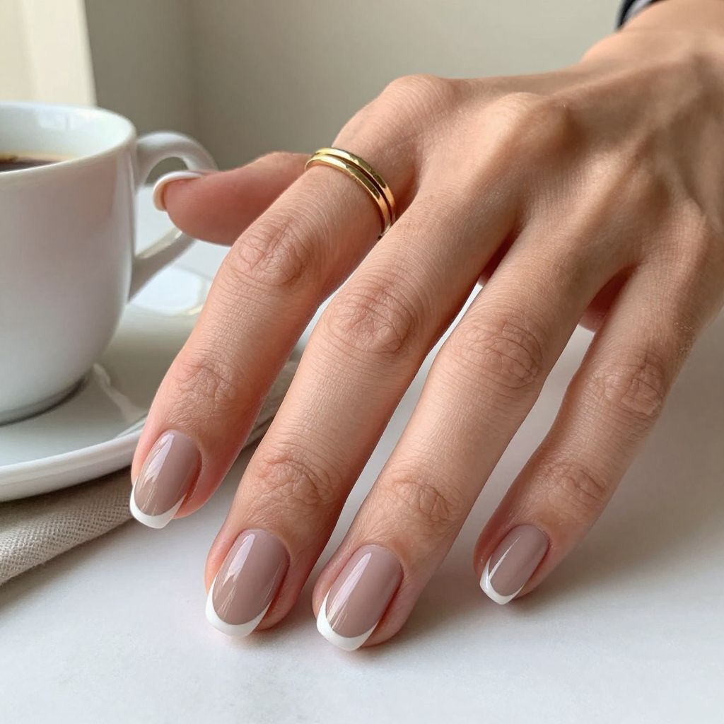 Taupe Nails with Thin White Borders
