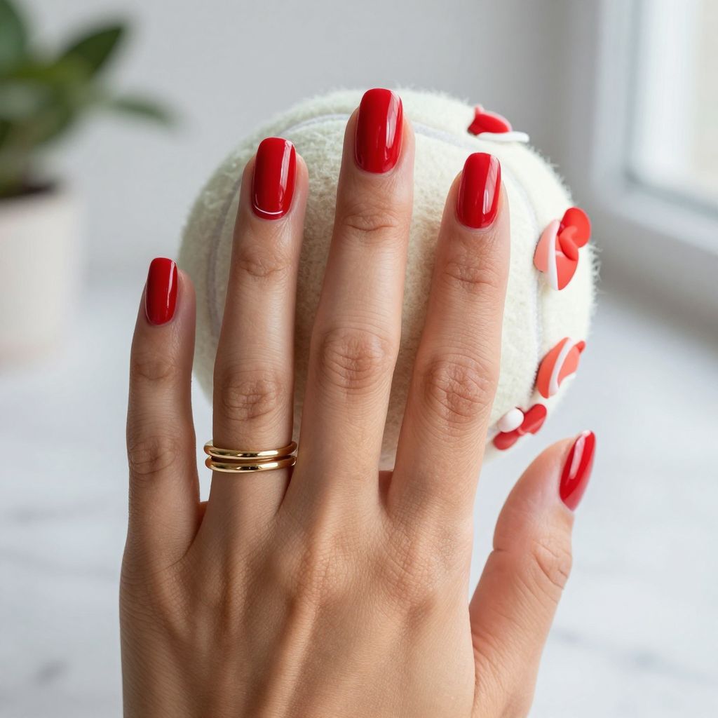 Red and White Tennis Core Nails