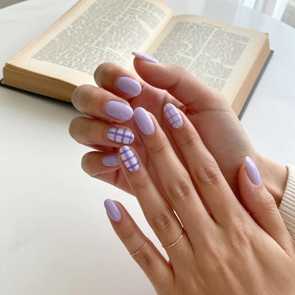 Lavender Plaid Nails