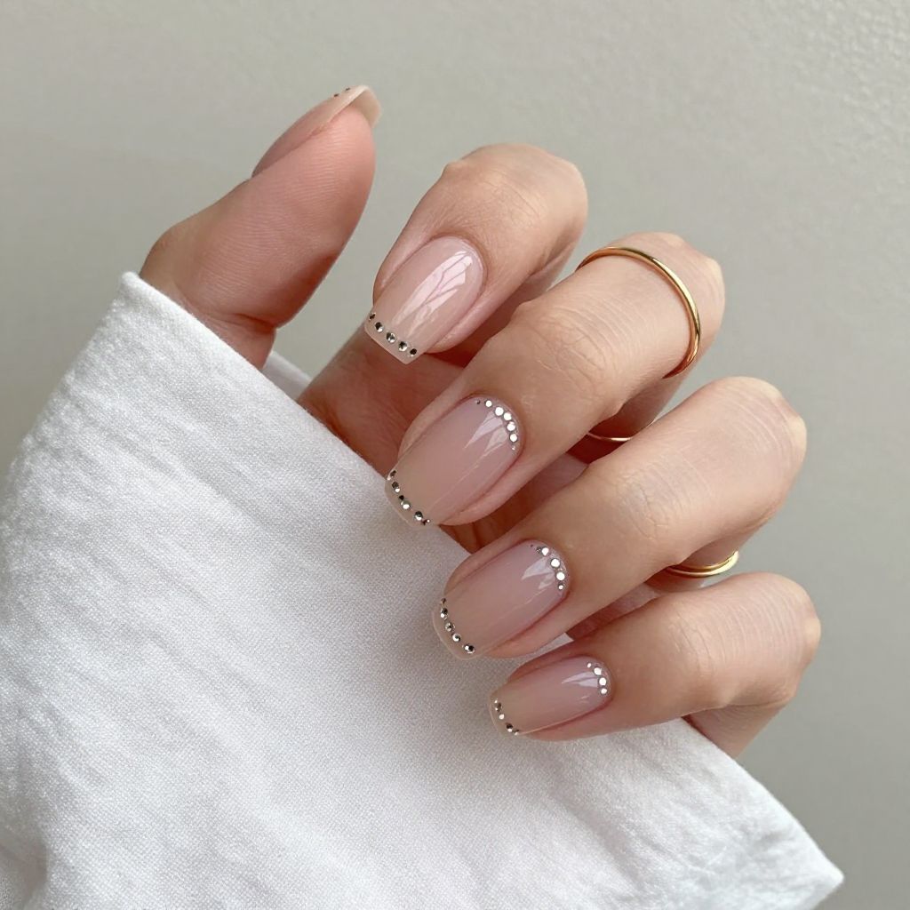 Soft Nude Almond With Crystal Cuticle Accent