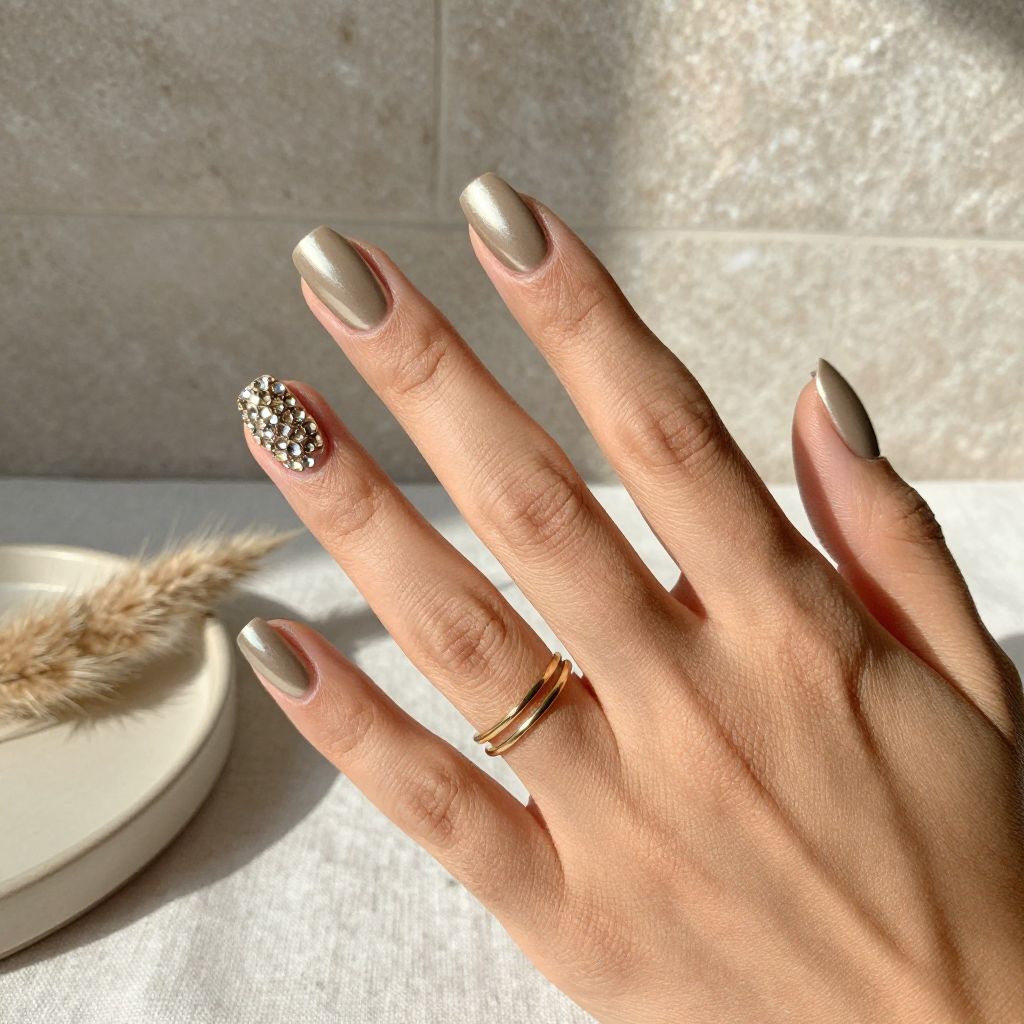 Blush Pink Oval Nails With Crystal French Half Moons
