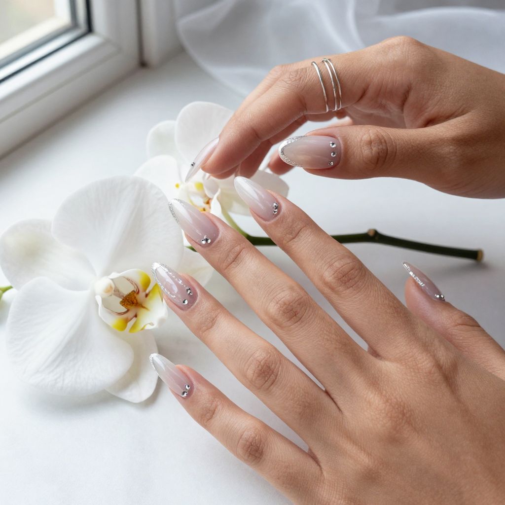 Clear Glass Nails With Floating Rhinestones