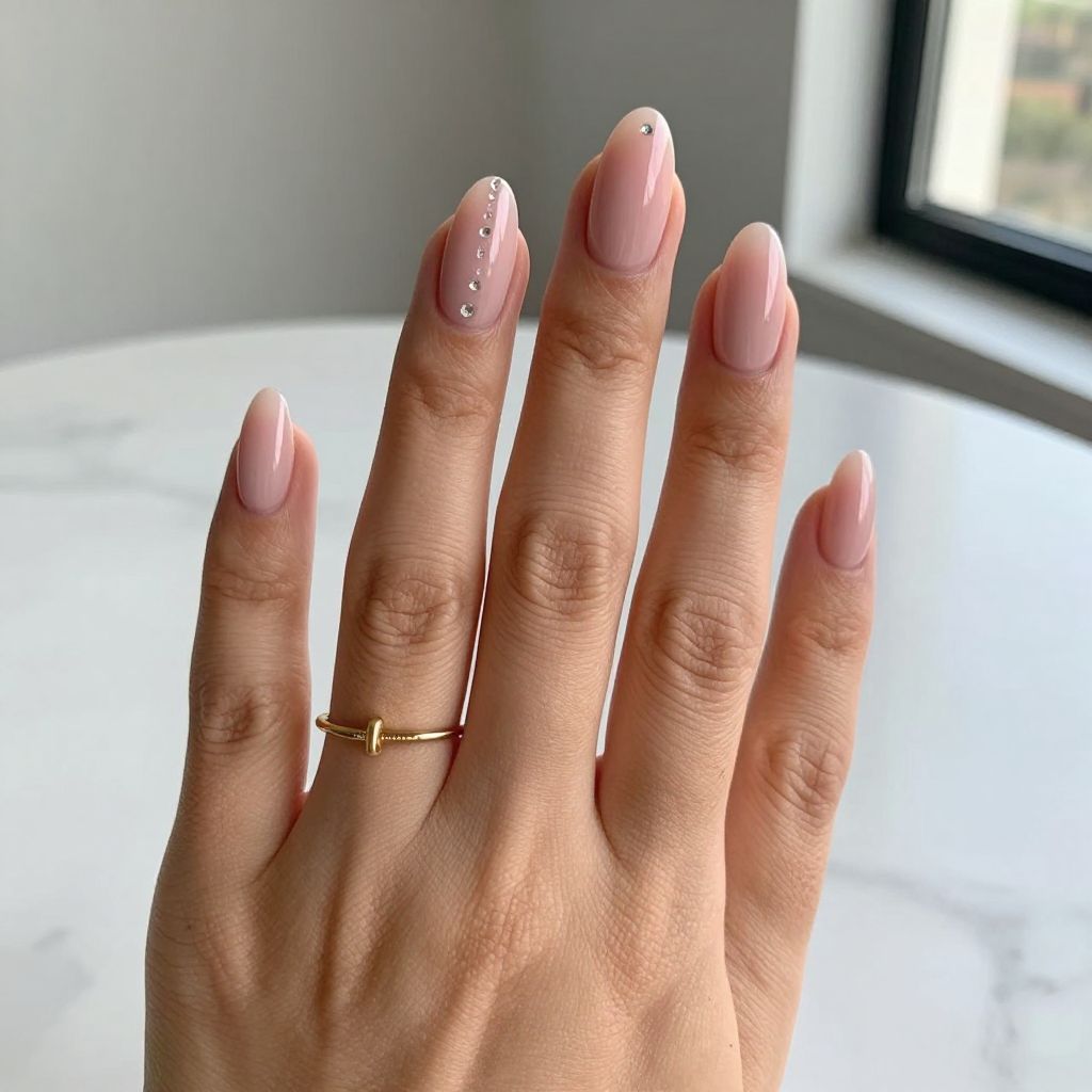 Pink Ombré Nails With Center Crystal Trails