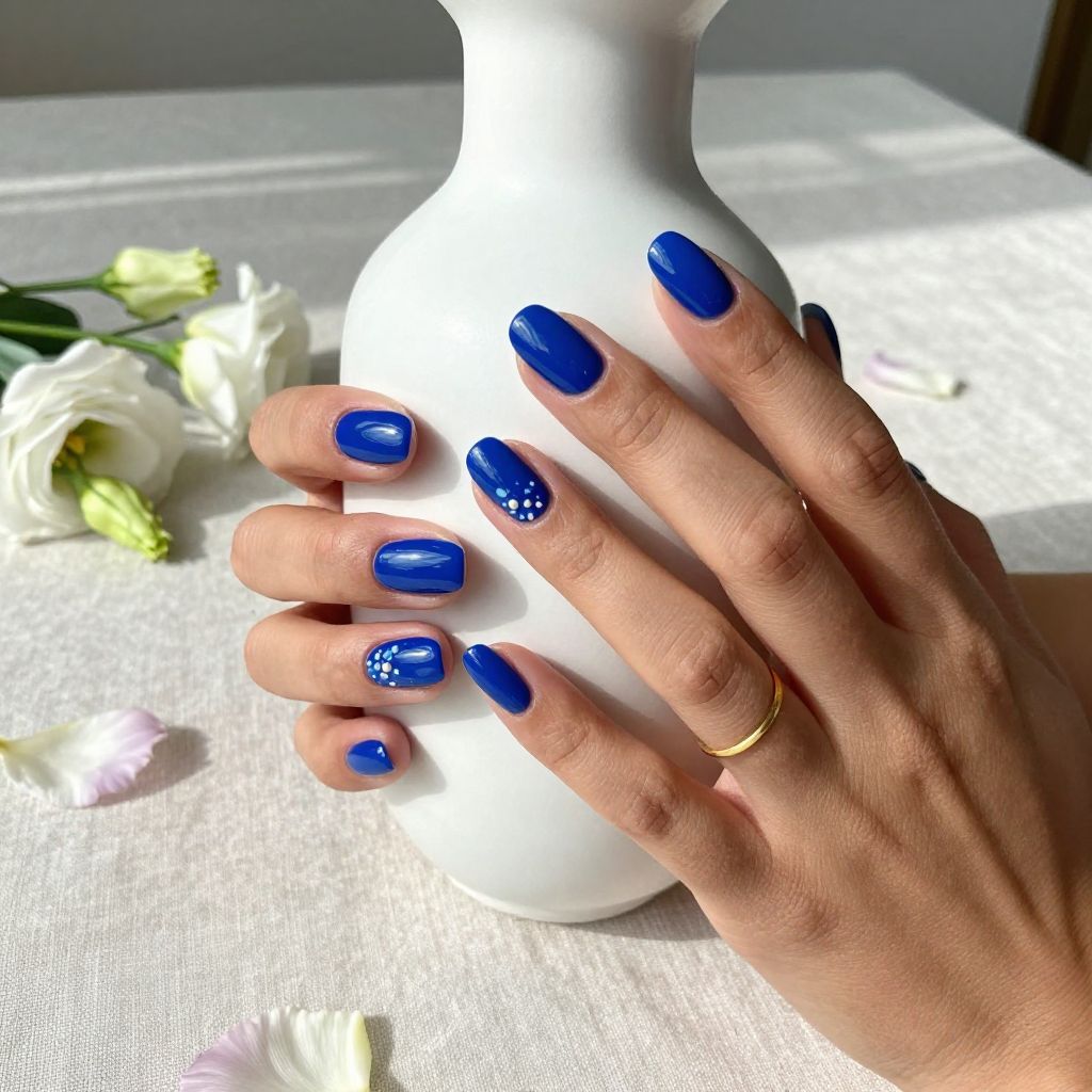 Royal Blue Floral Accent Nails