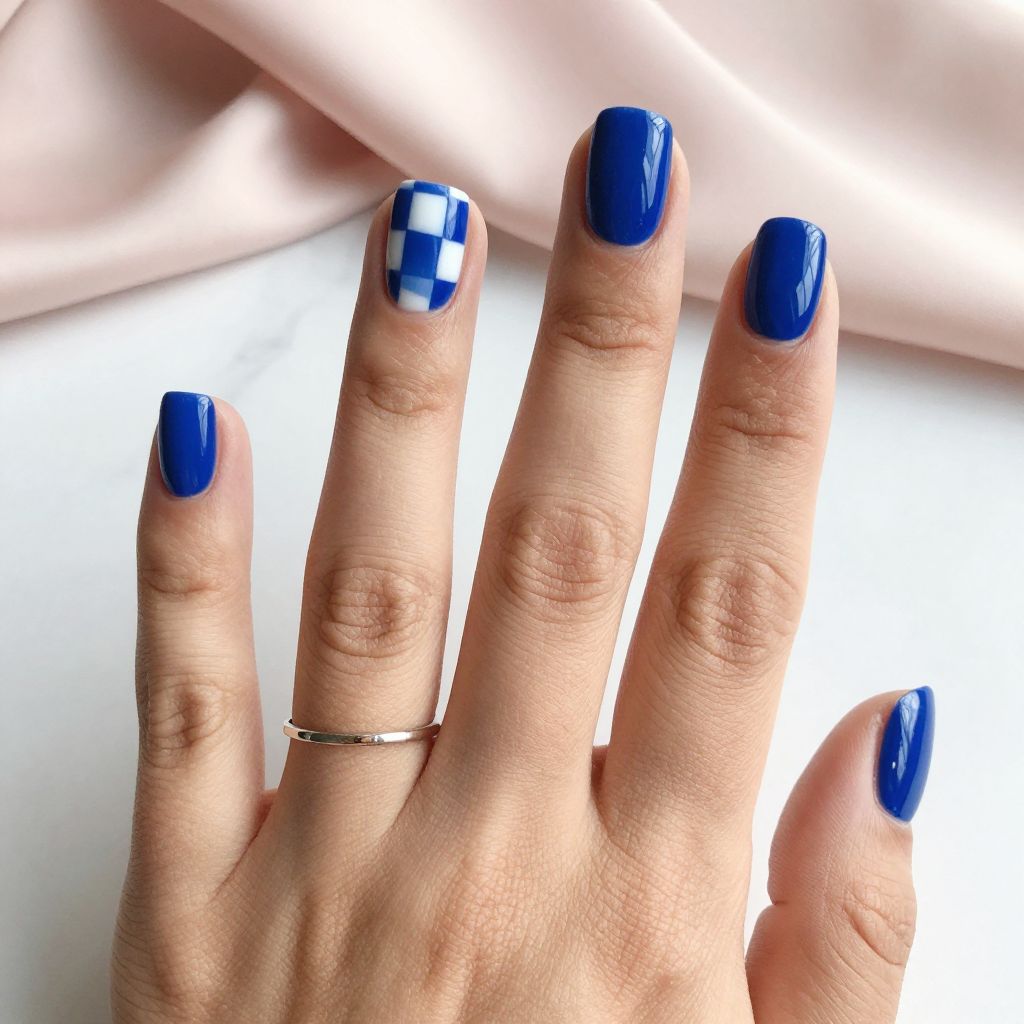 Royal Blue Checkered Nails