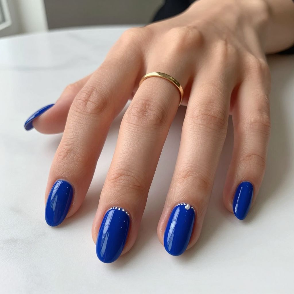 Royal Blue With Crystal Cuticle Detail