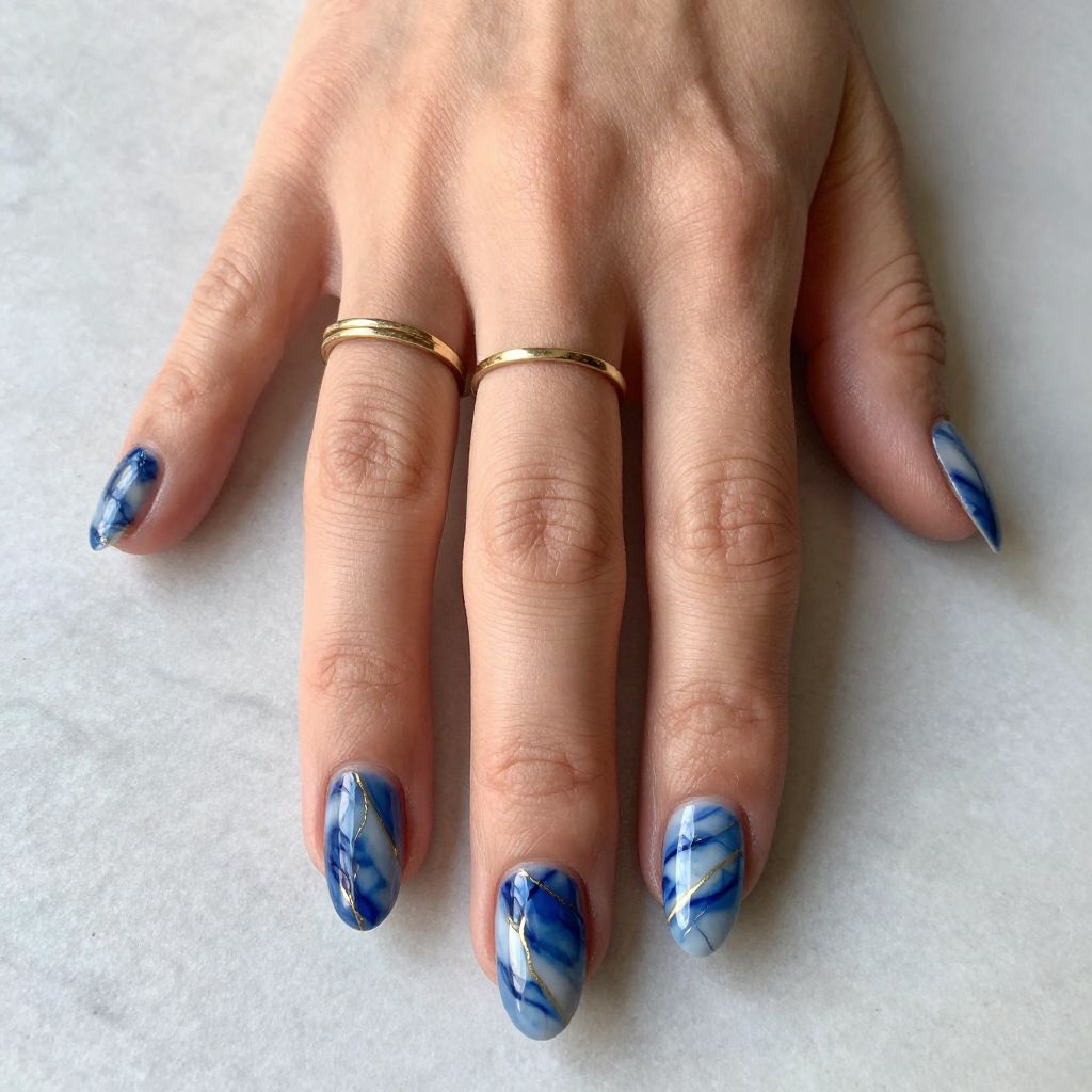 Royal Blue Marble Nails