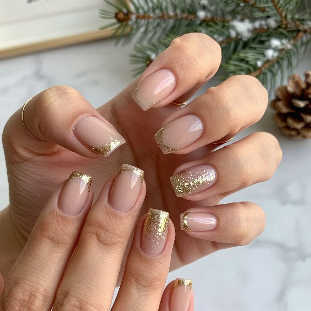 Gold Glitter Tipped Nails