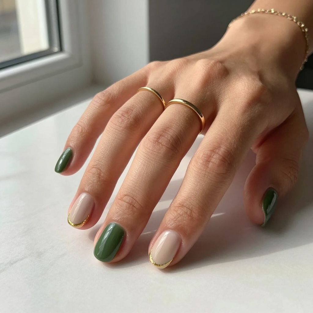 Short Gel Nail Ideas - Olive Green Chic