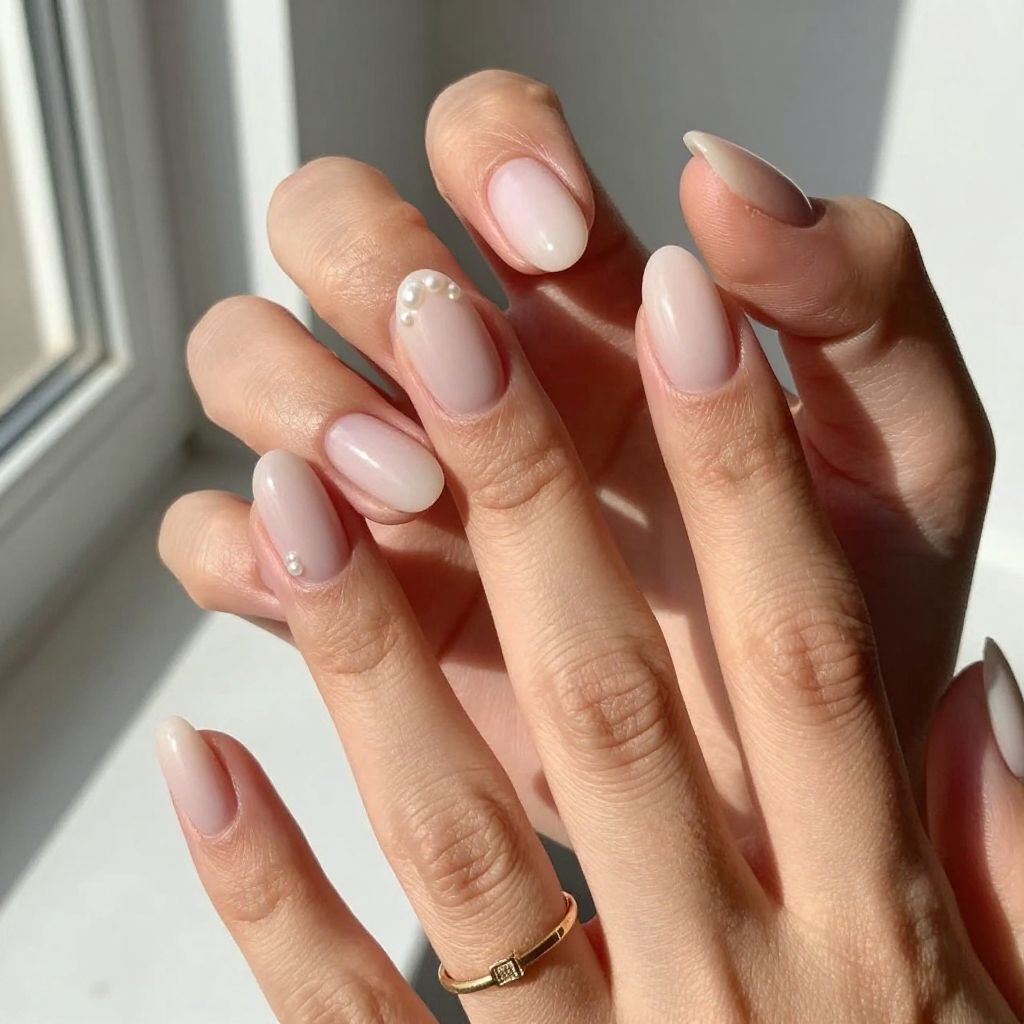 Short Gel Nail Ideas - Pearl Accent Nails