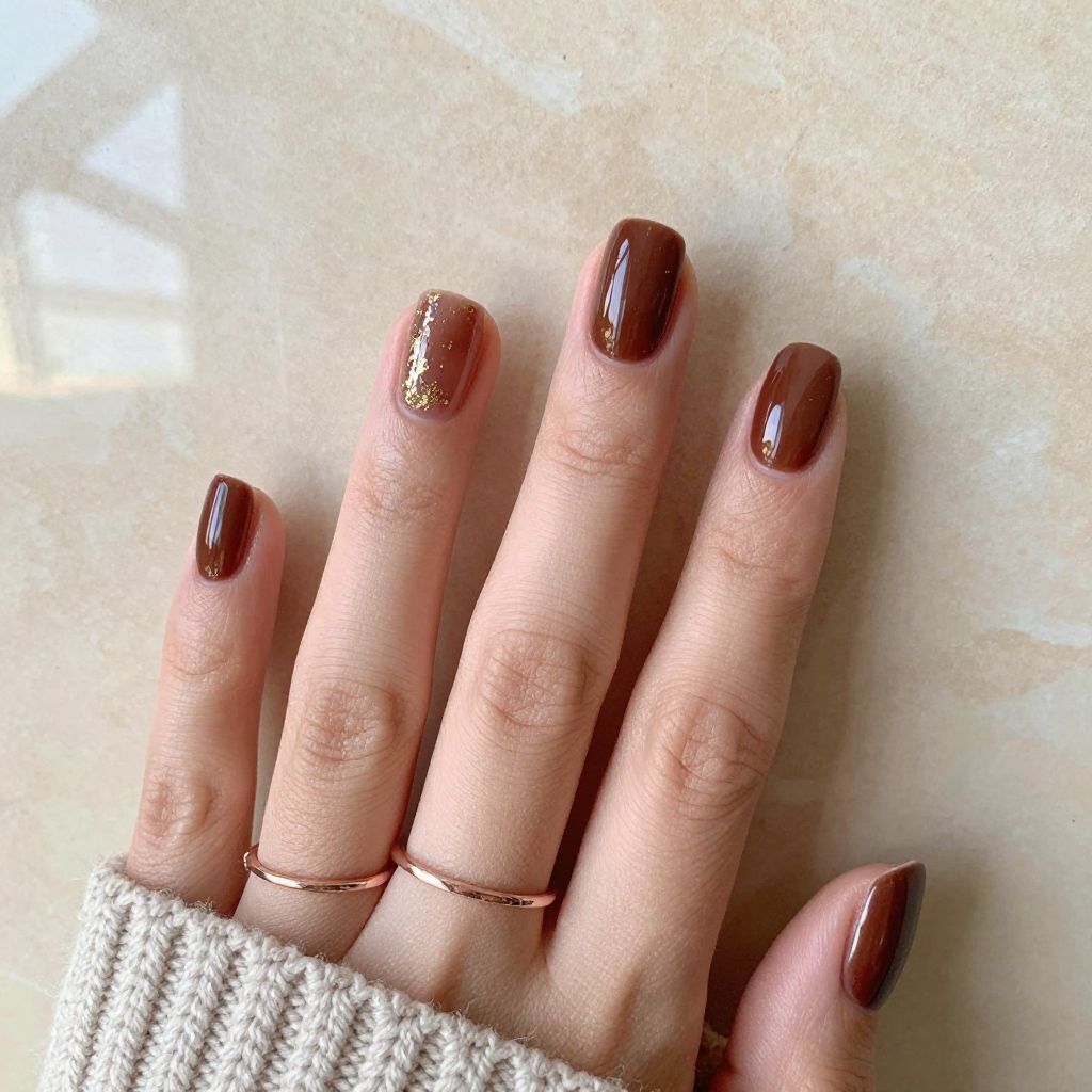 Short Gel Nail Ideas - Chocolate Gloss