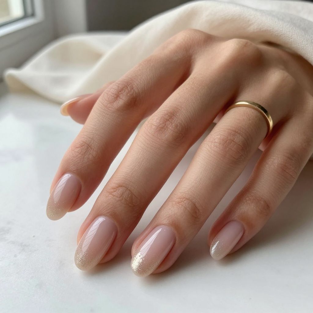 Short Gel Nail Ideas - Barely There Glitter Fade