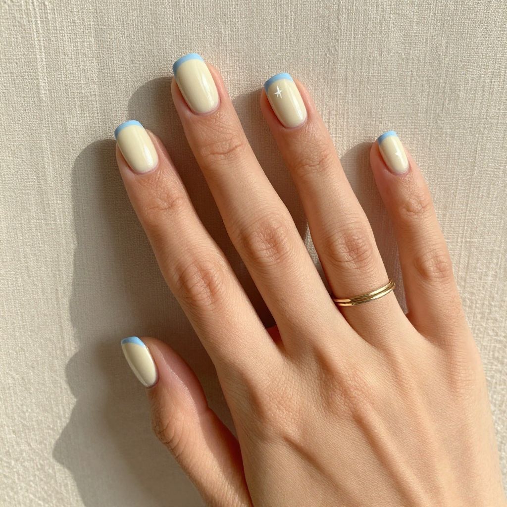 Short Gel Nail Ideas - Baby Blue Cream