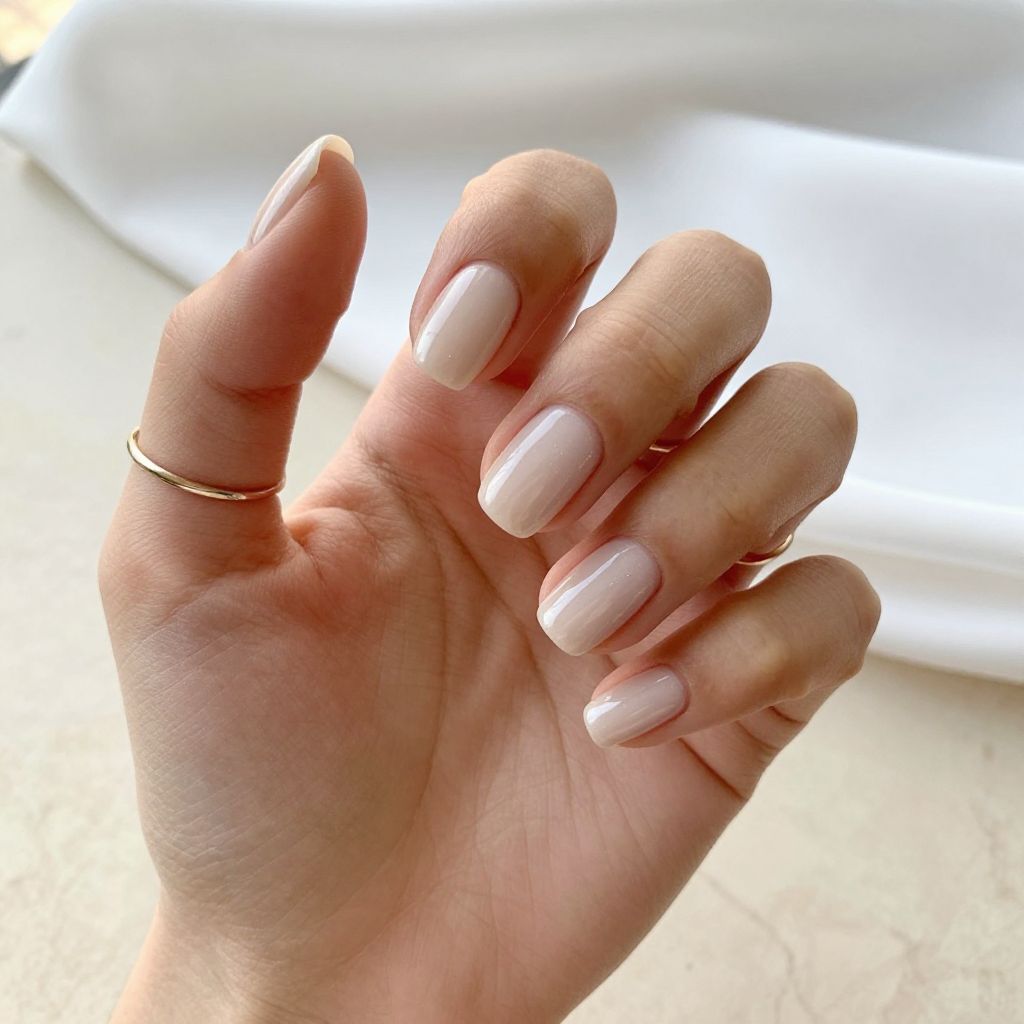 Glossy Milky Nude short nail design idea