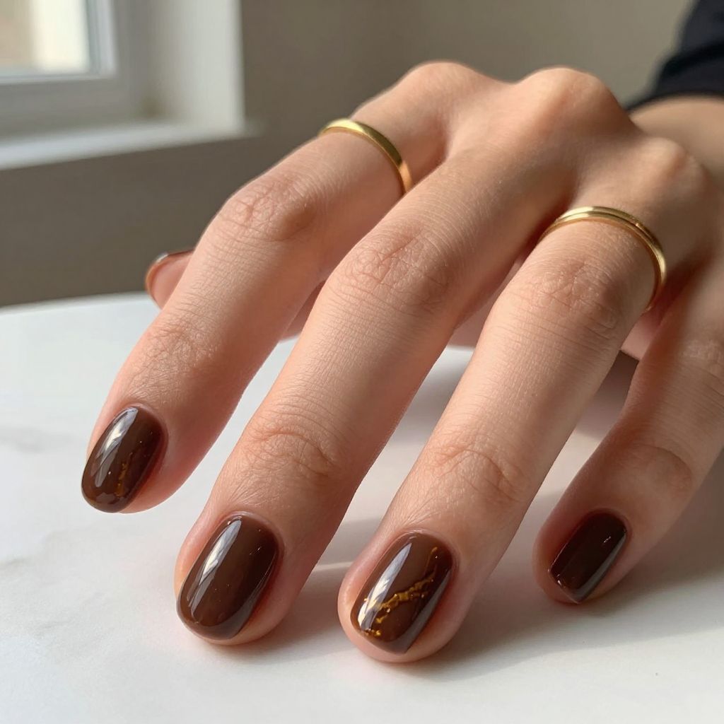 Chocolate Glaze Short Nails short nail design idea