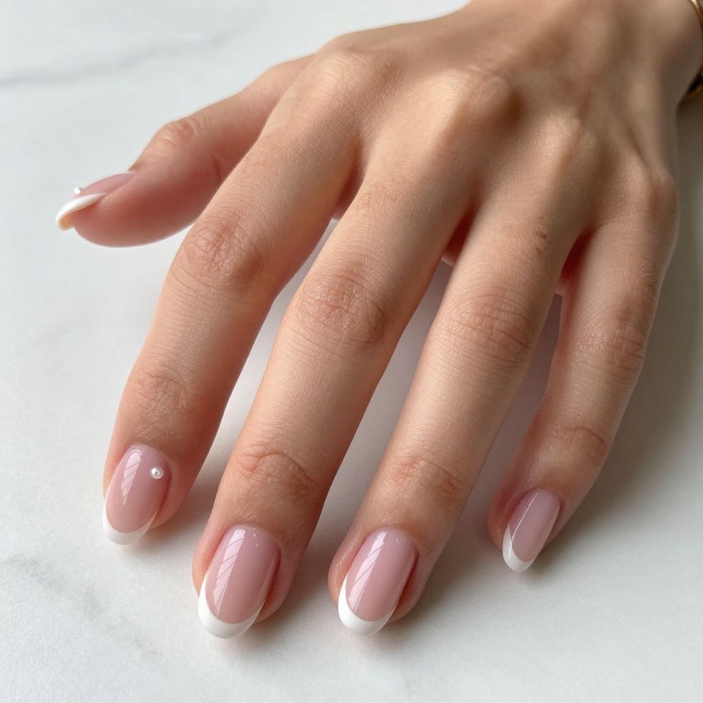 Soft Pink Micro French short nail design idea