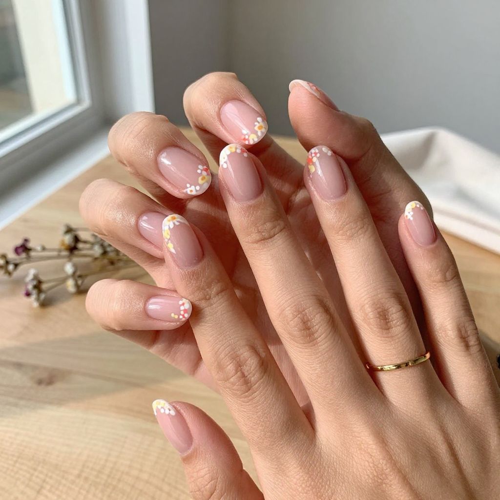 Tiny Floral Tips short nail design idea