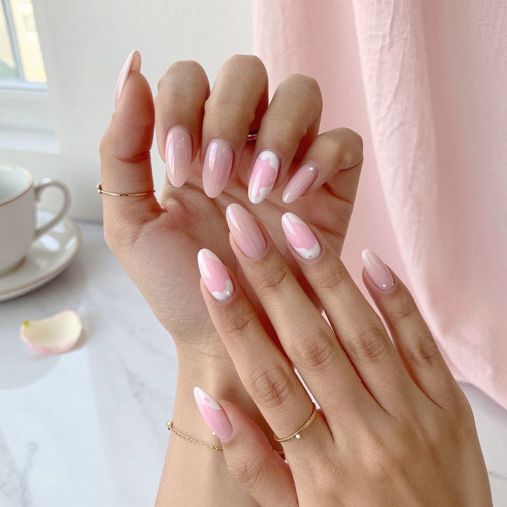 Pink and White Cloud Nails