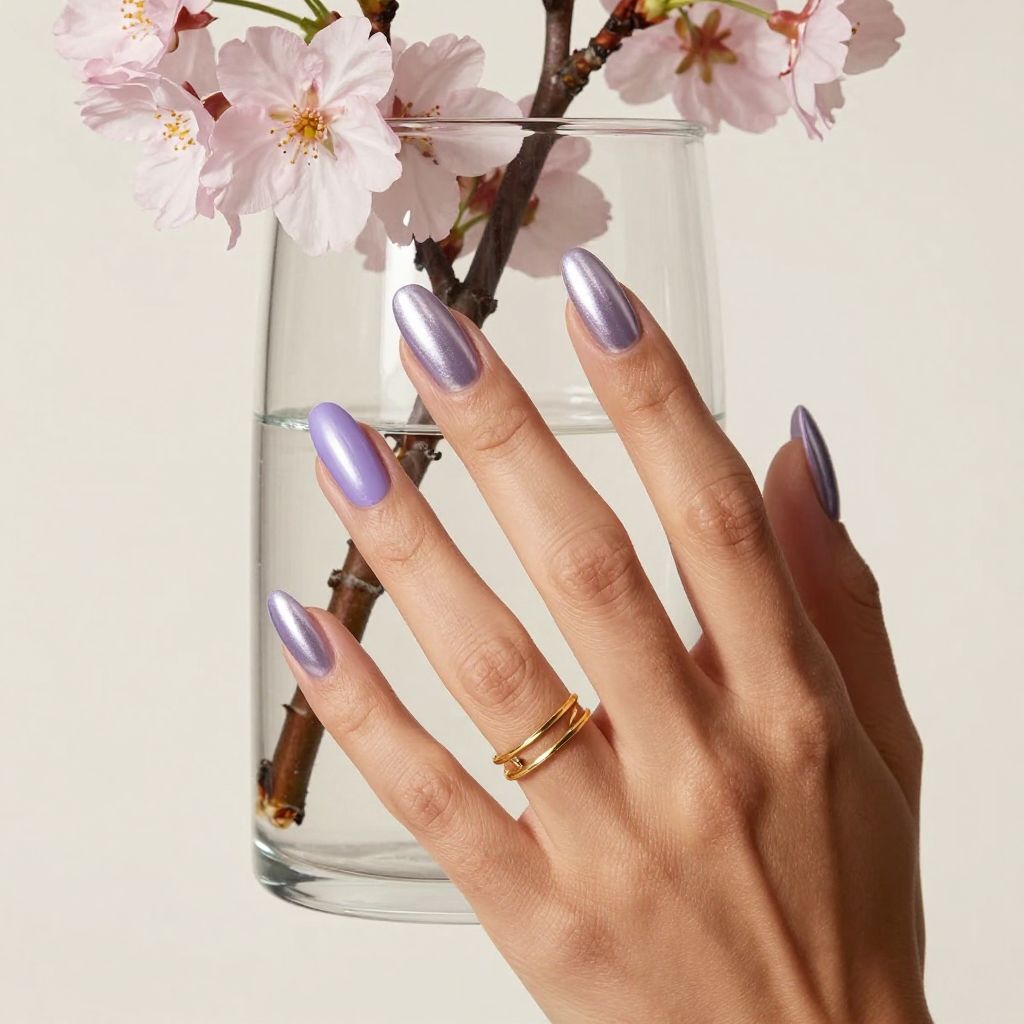 Lavender Chrome on Long Coffin Nails