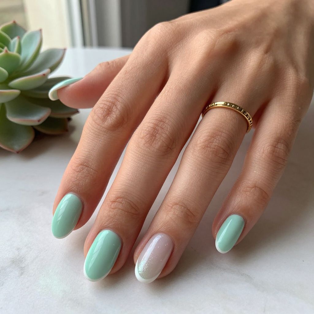 Mint Green Acrylics with Micro French Detail