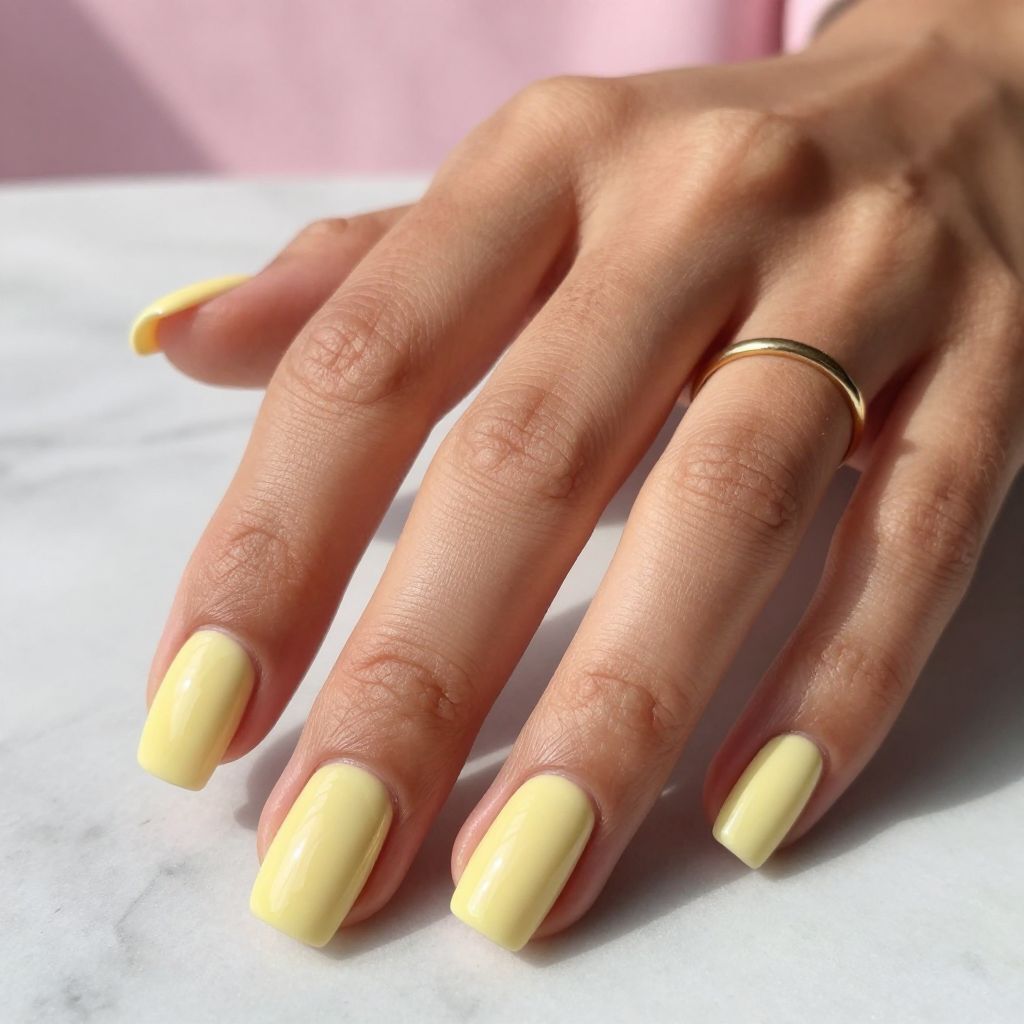 Butter Yellow Square Nails with Clean Edges