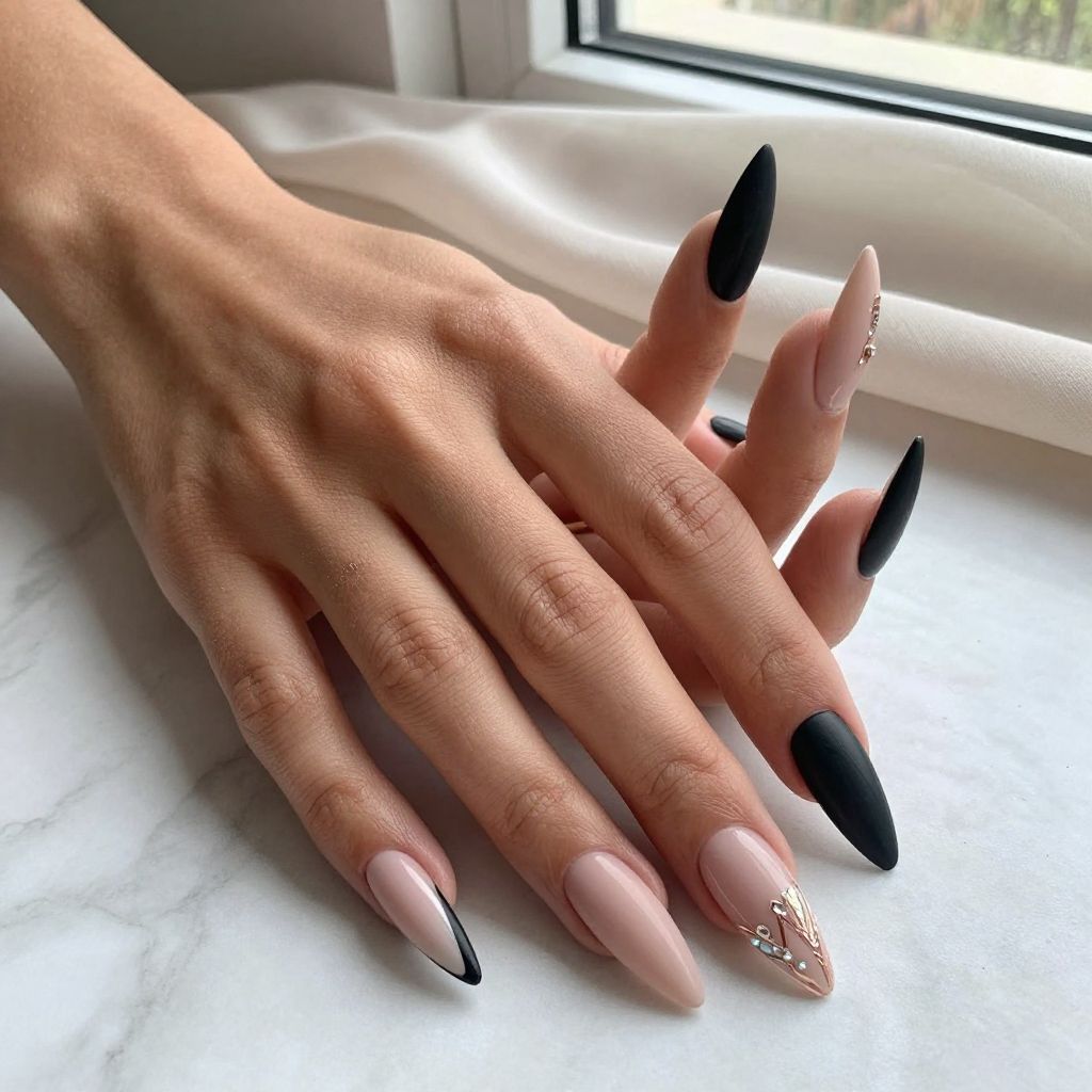 Mixed Finish Stiletto Nails