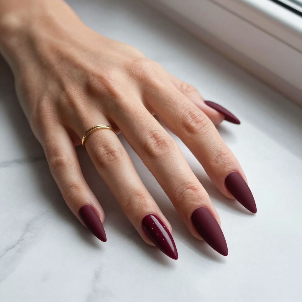 Matte Burgundy Stiletto Nails