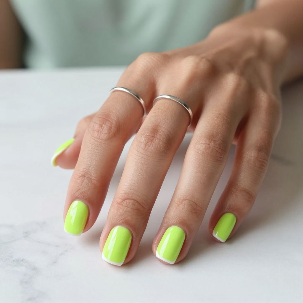 Neon Lime Accent summer nail color idea
