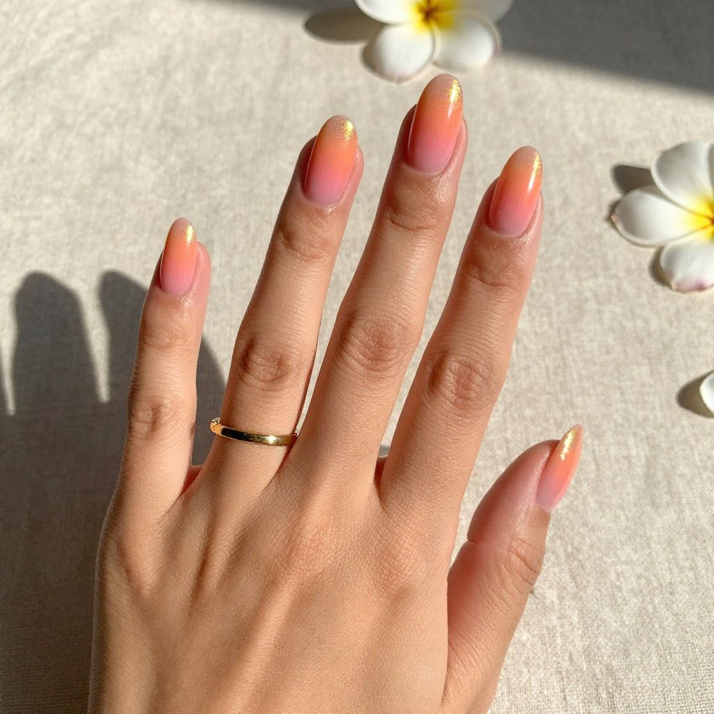 Sunset Ombre Blend summer nail color idea