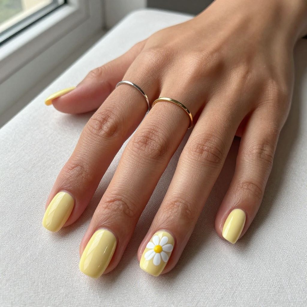 Lemon Cream Yellow summer nail color idea