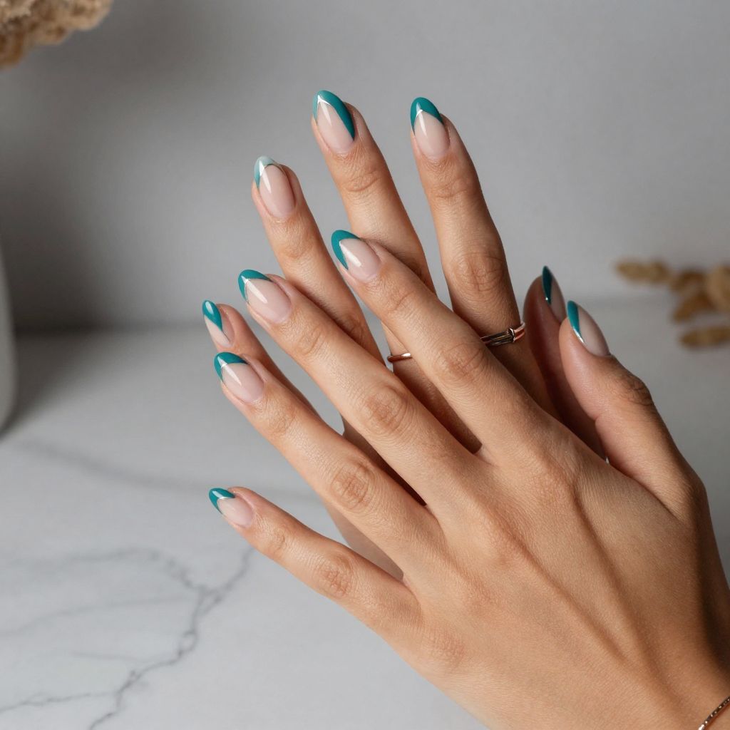 Teal Negative Space Nails