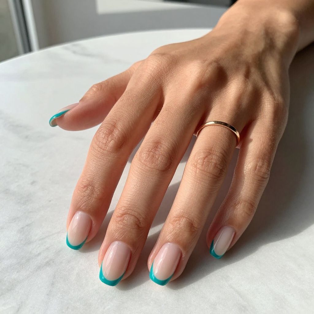 Teal Micro French Nails