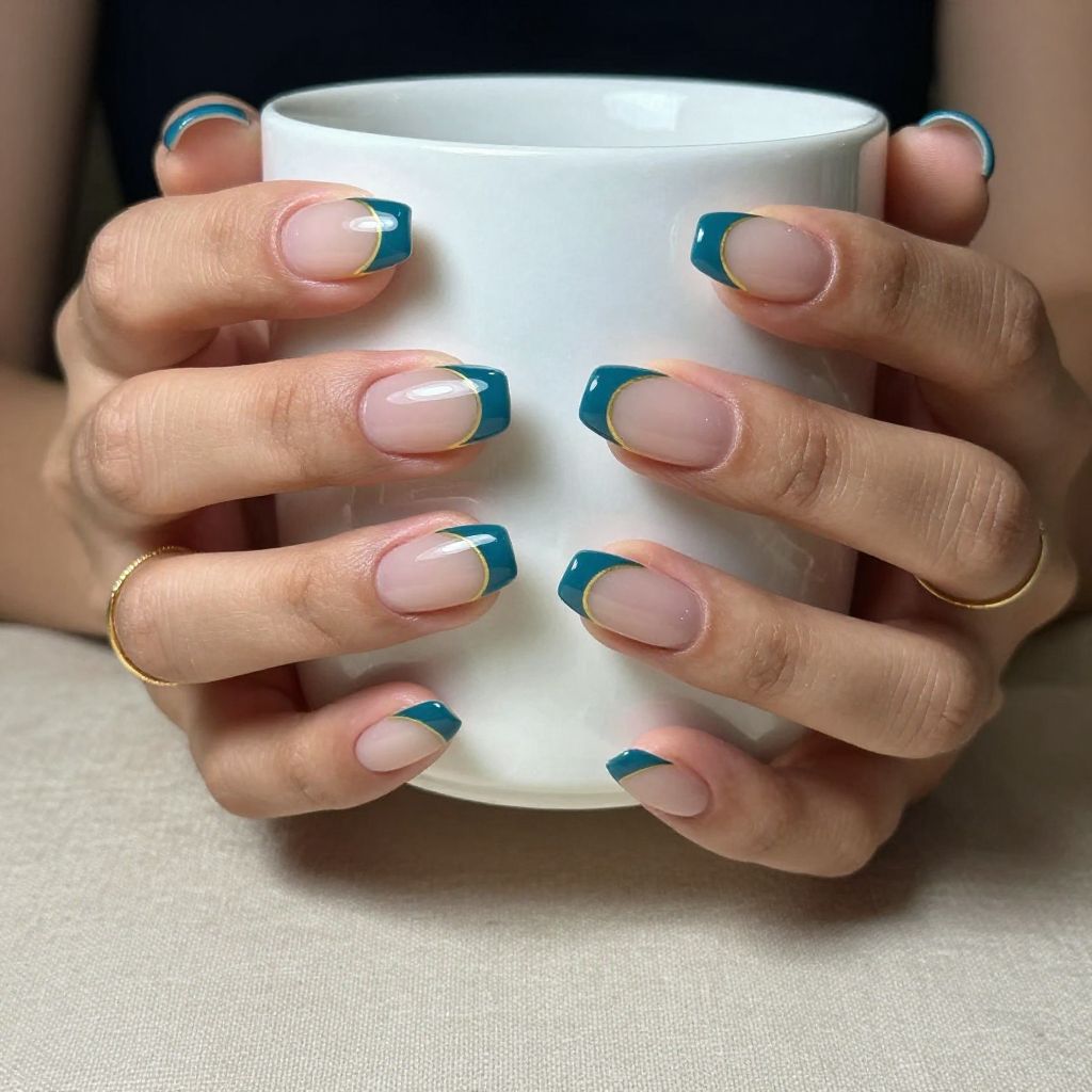 Teal French Tips
