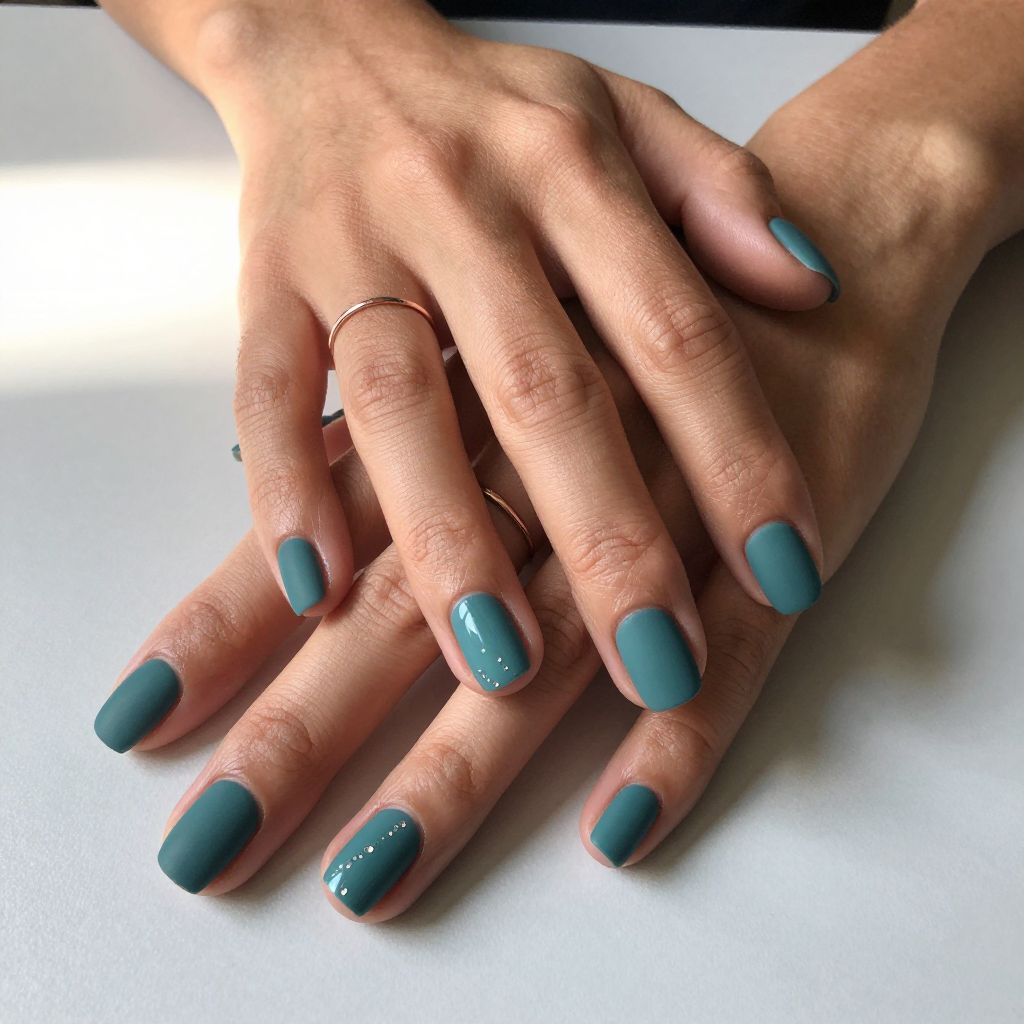 Matte Teal Square Nails