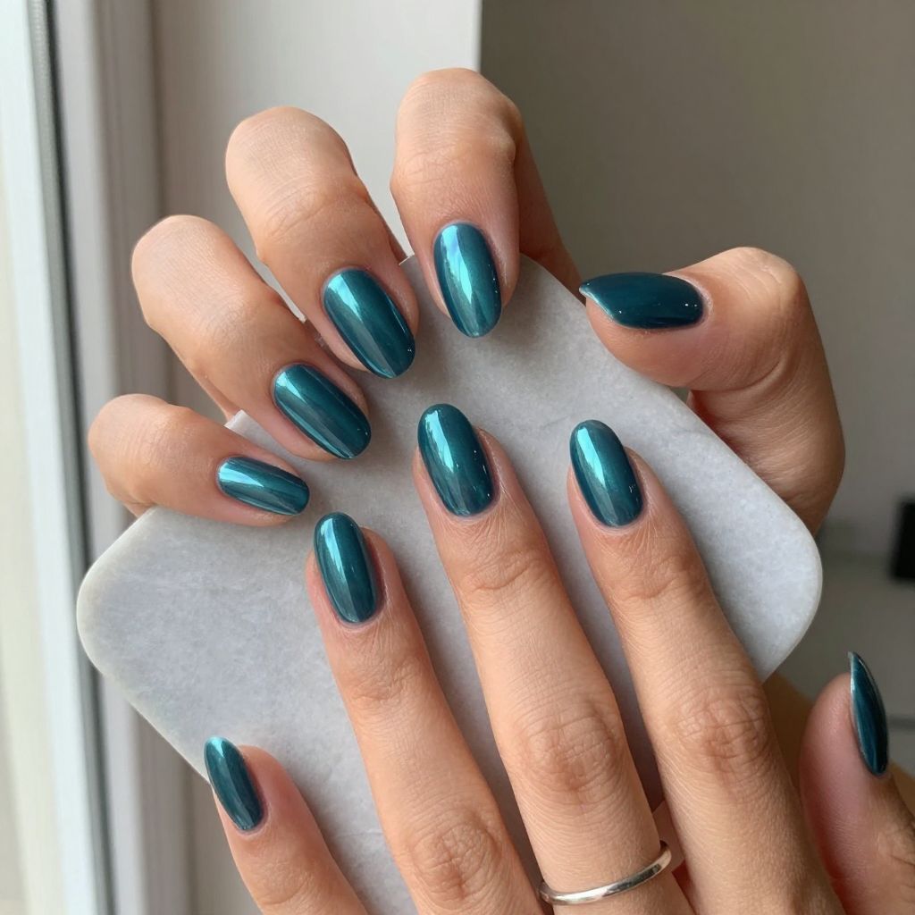Teal Chrome Nails