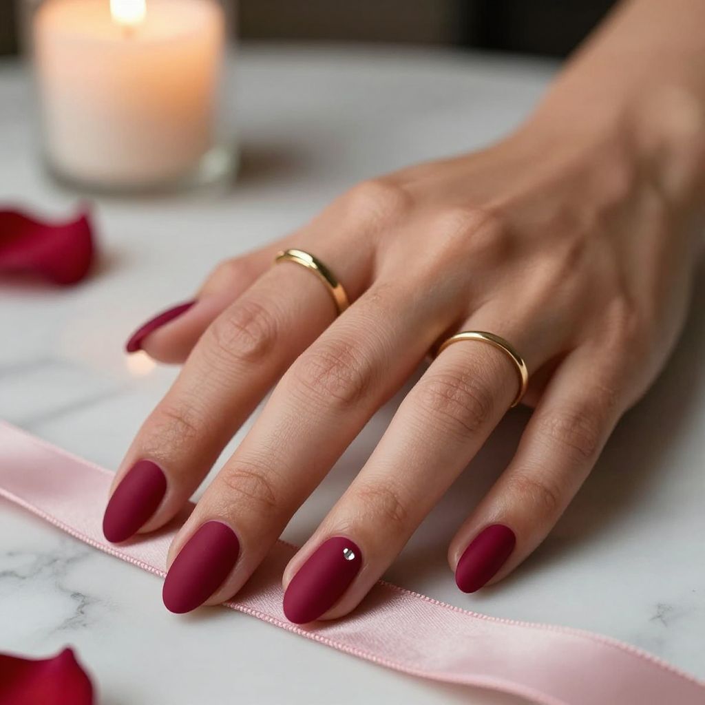 Deep Rose Nails With Satin Finish