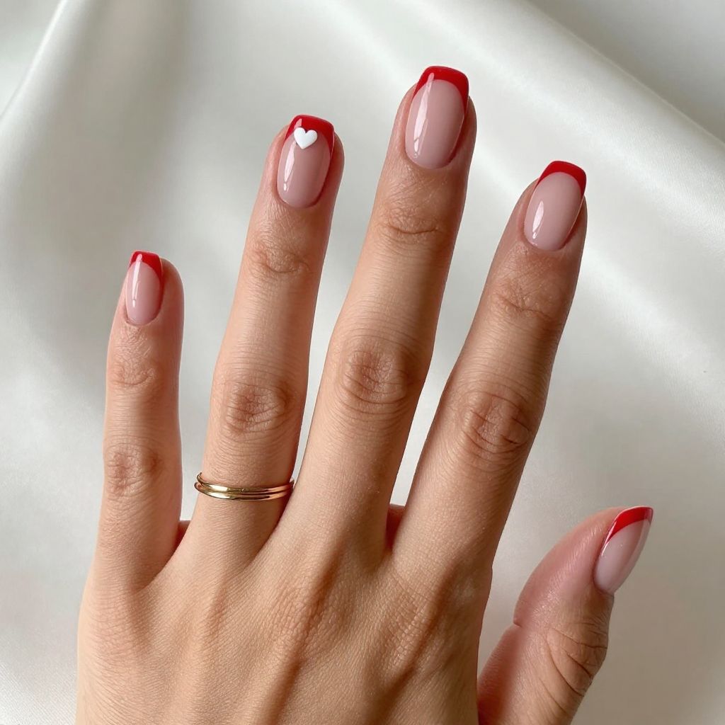 Cherry Red Micro French Nails