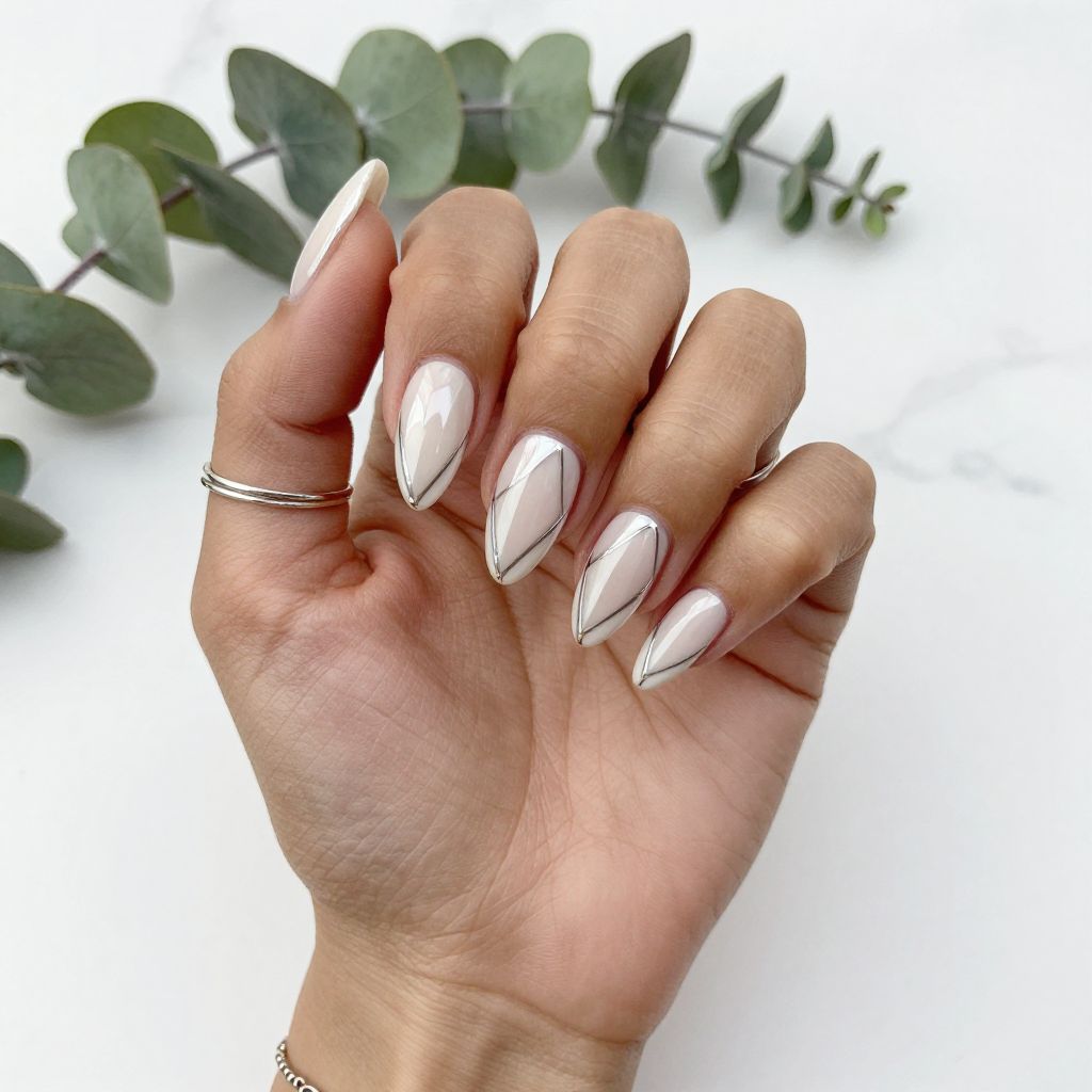 White Chrome Nail Ideas 13